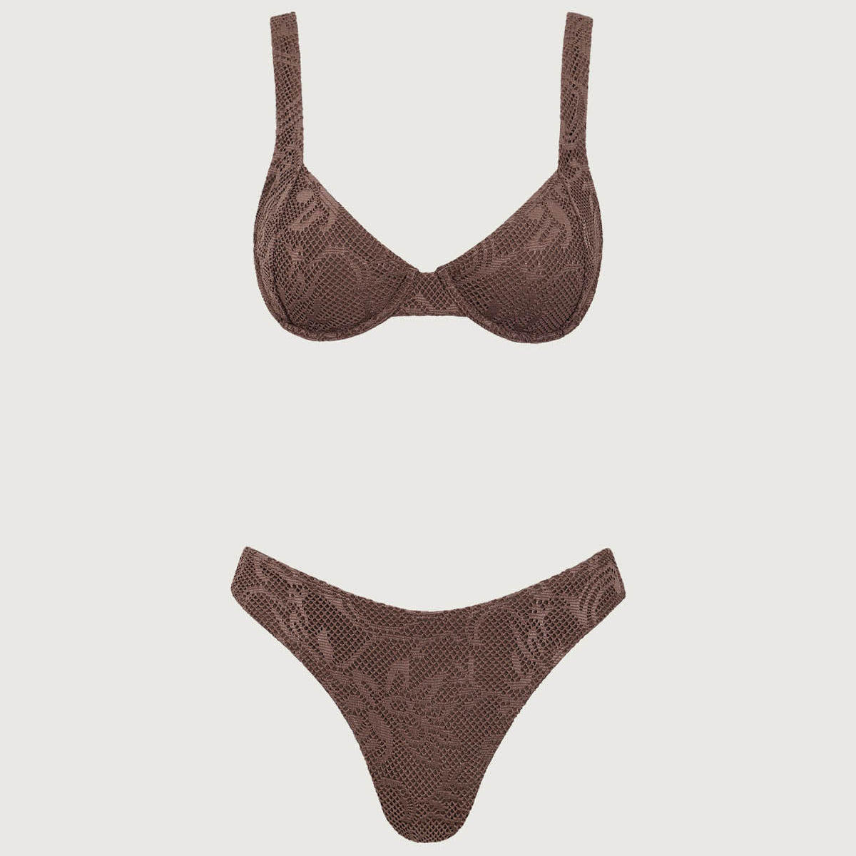 Shewess™ Kahverengi File Balenli Bikini Takımı