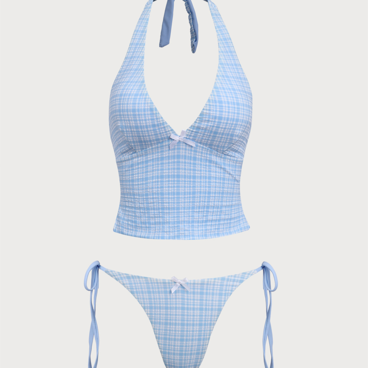 Shewess™ Mavi Örme Ekose Tankini Mayo