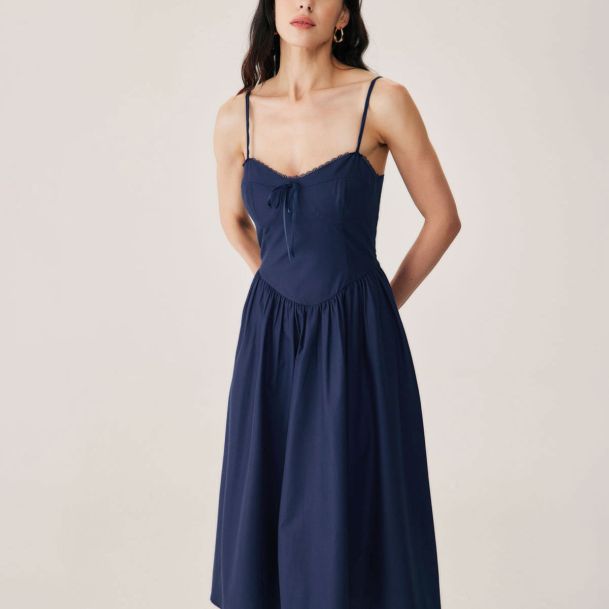 Shewess™ Lacivert Büzgülü Slip Midi Elbise