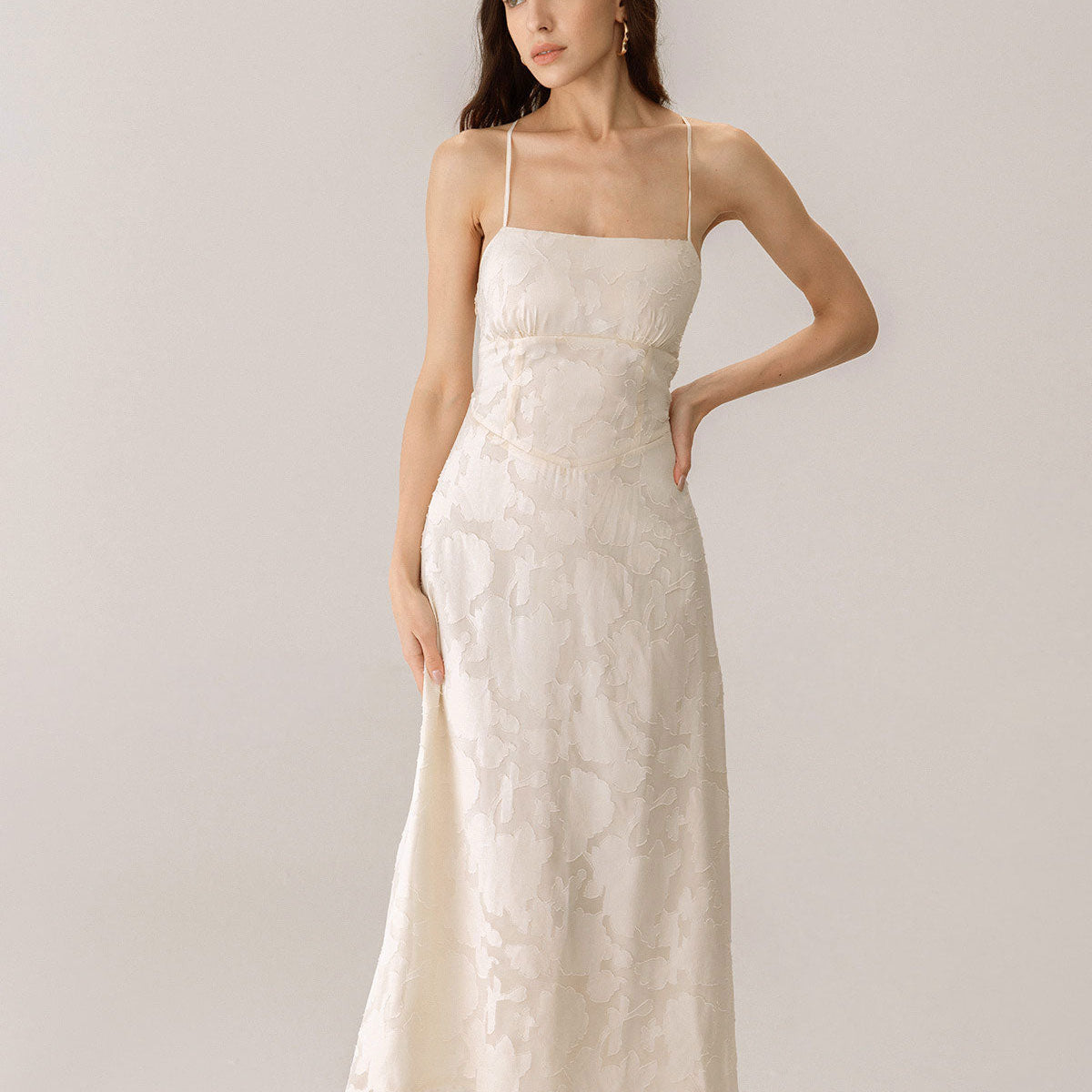 Shewess Kayısı Jakarlı Korse Slip Maxi Elbise