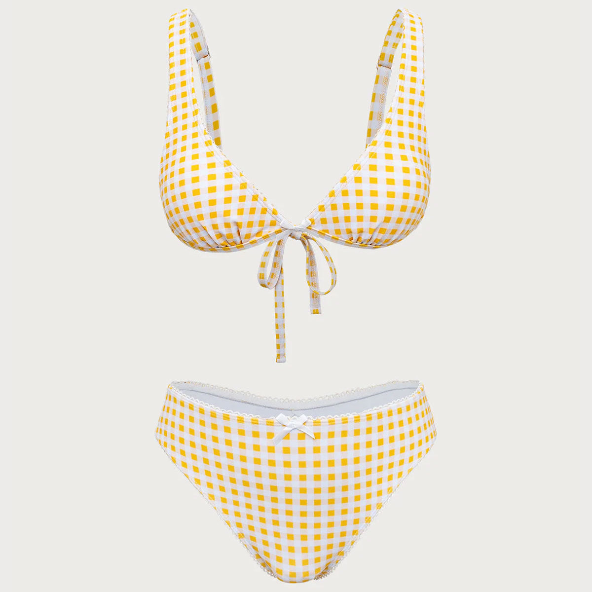 Shewess™ Sarı Ekose Üçgen Bikini Takımı