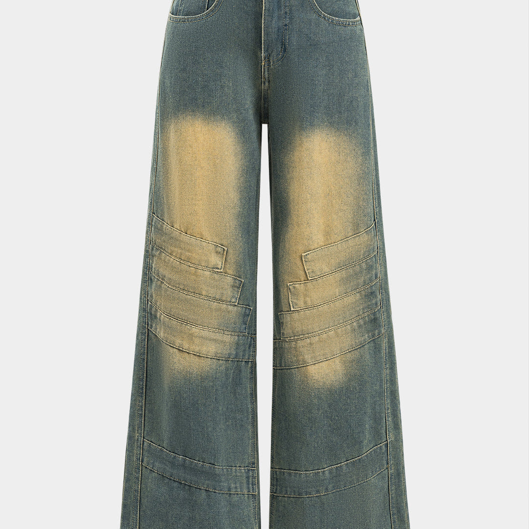 Püsküllü Cepli Düğmeli Bol Paça Denim Pantolon
