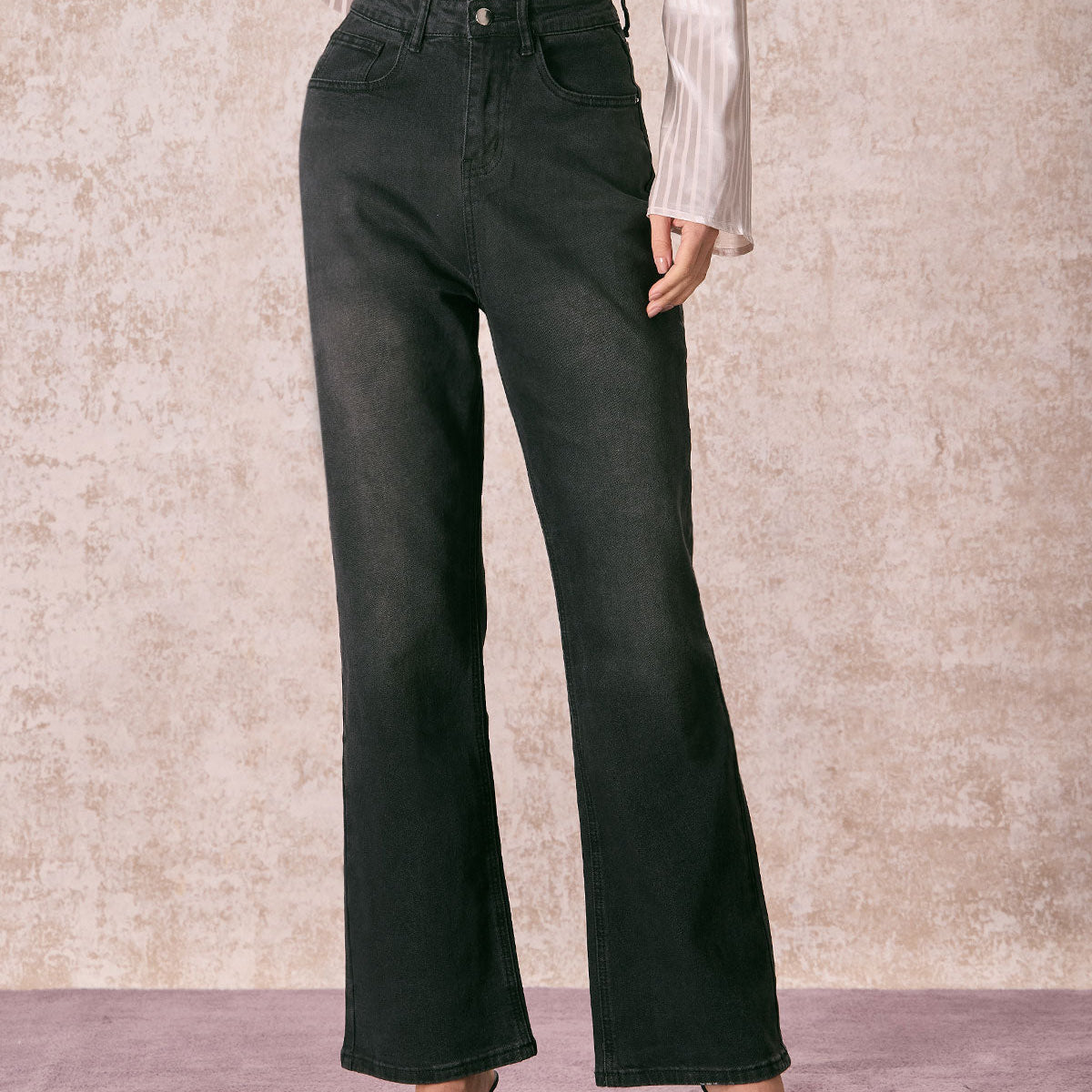 Shewess™ Siyah Yüksek Bel Geniş Paça Jean