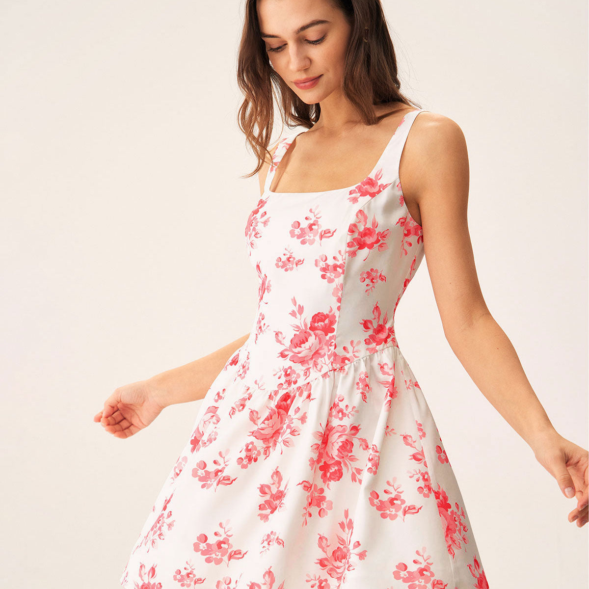 Shewess™ Pembe Çiçekli Dantelli Mini Elbise