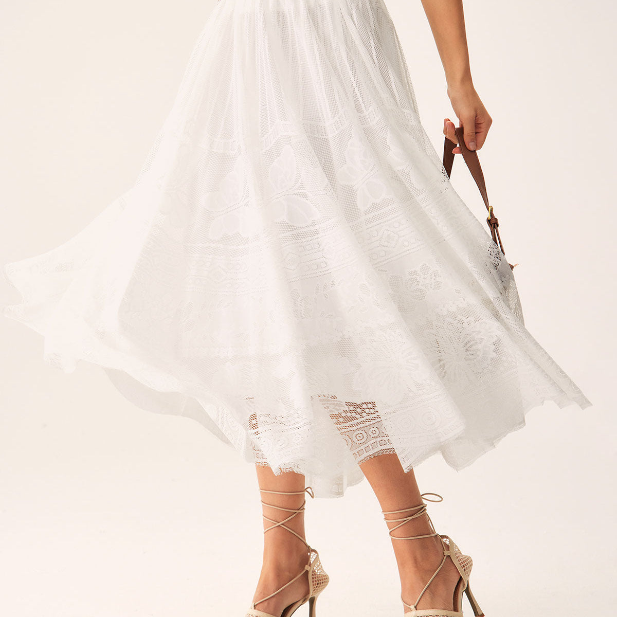 Shewess™ Beyaz Beli Lastikli Midi Etek