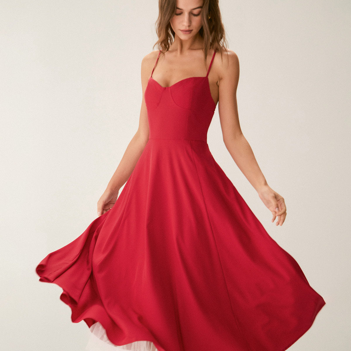 Shewess Kırmızı Kalp Yaka Slip Maxi Elbise