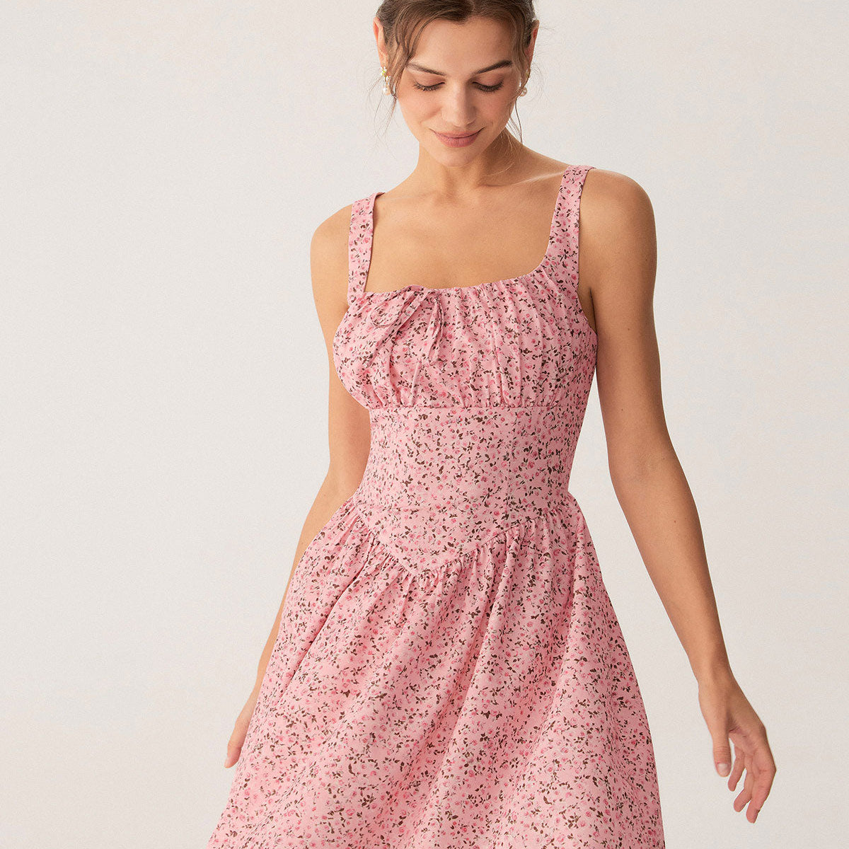 Shewess™ Pembe Çiçekli Dantelli Korse Slip Mini Elbise