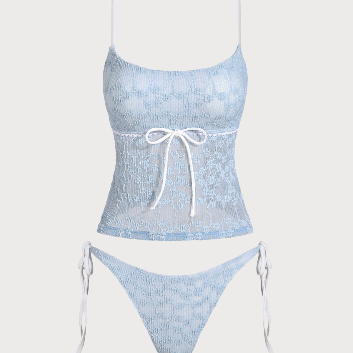 Shewess™ Mavi Dantelli Kontrast Tankini Mayo