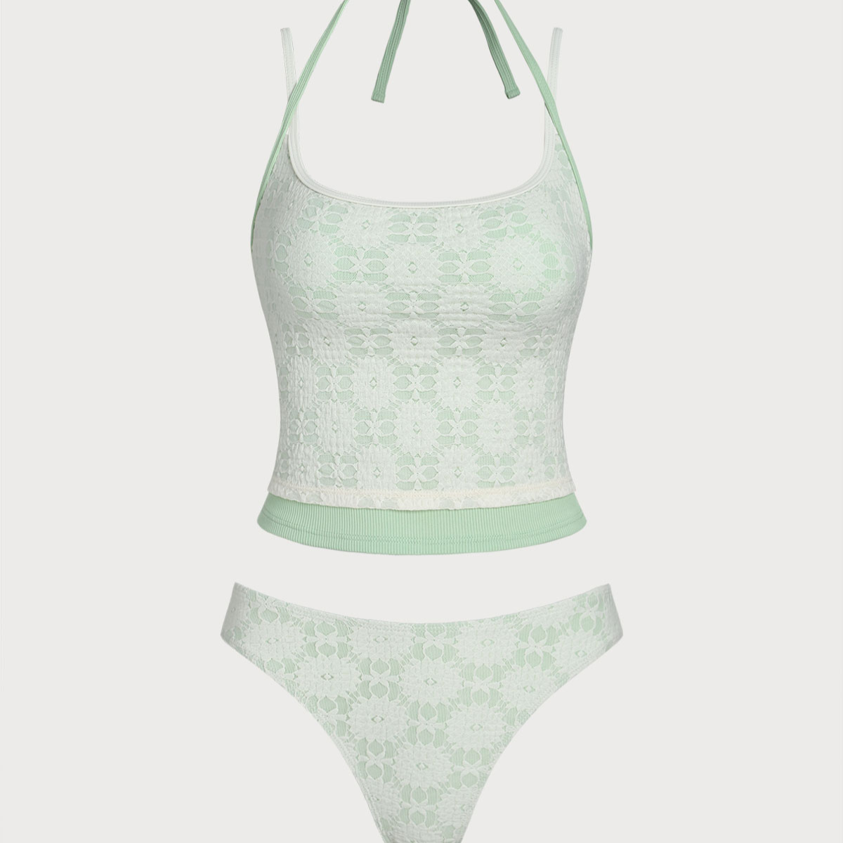 Shewess™ Yeşil Kontrast Dantelli Tankini Mayo