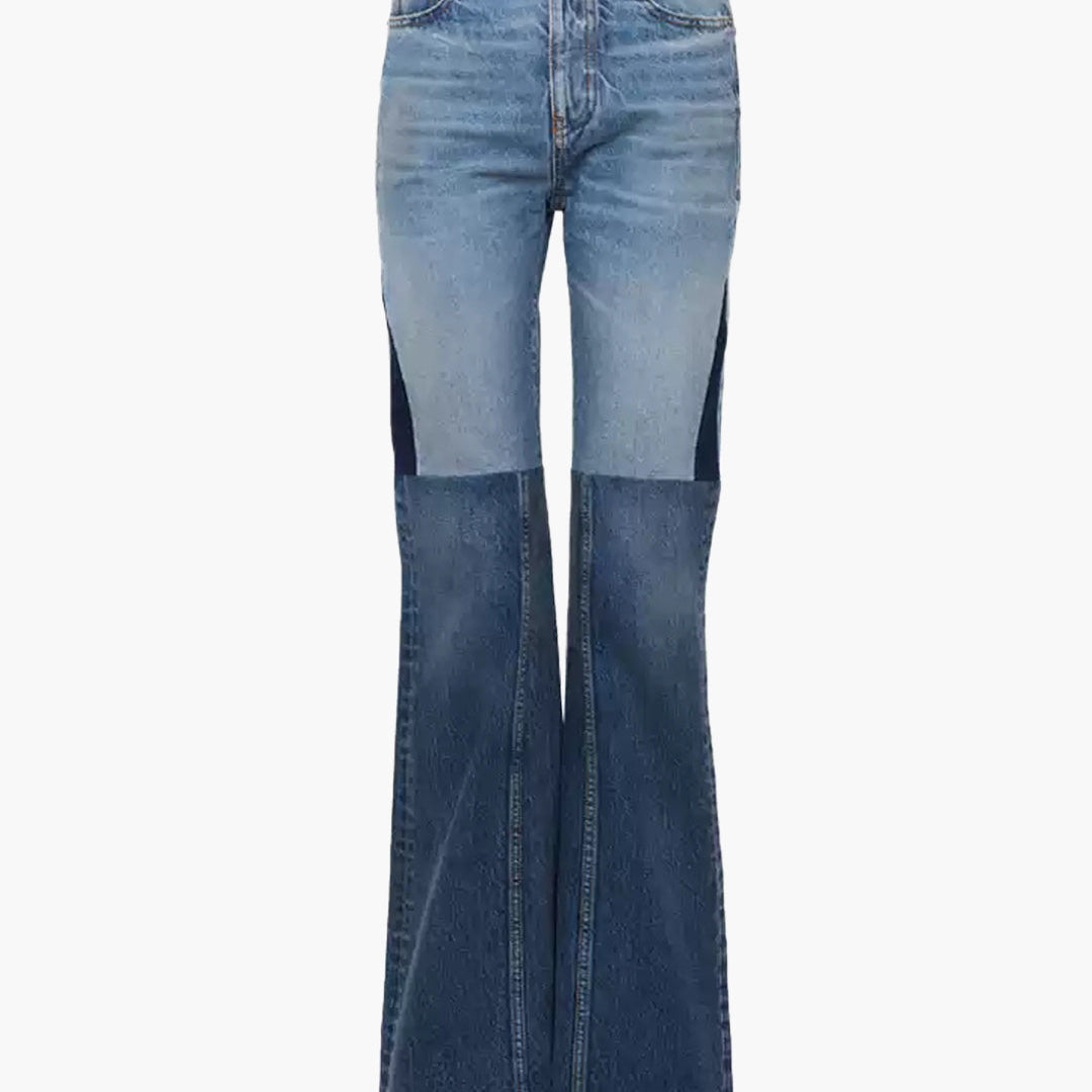 Denim Patchwork Düz Paça Kot