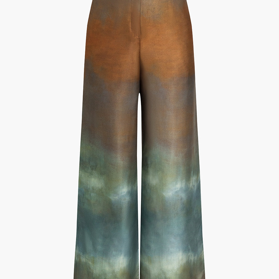 Batik Desenli Saten Geniş Paça Pantolon