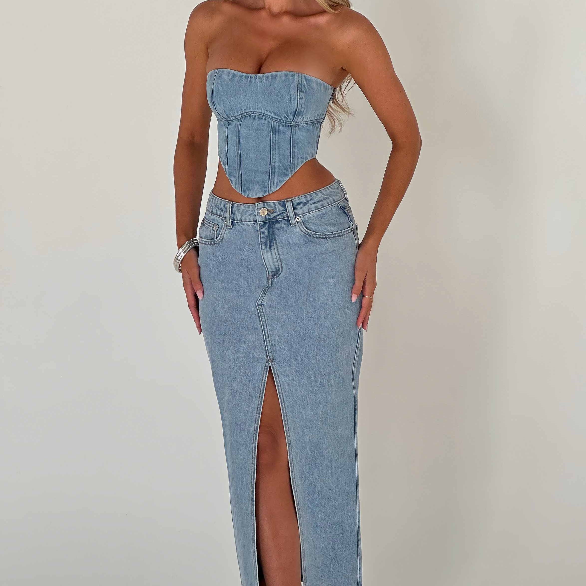 Flora Maxi Etek - Mavi