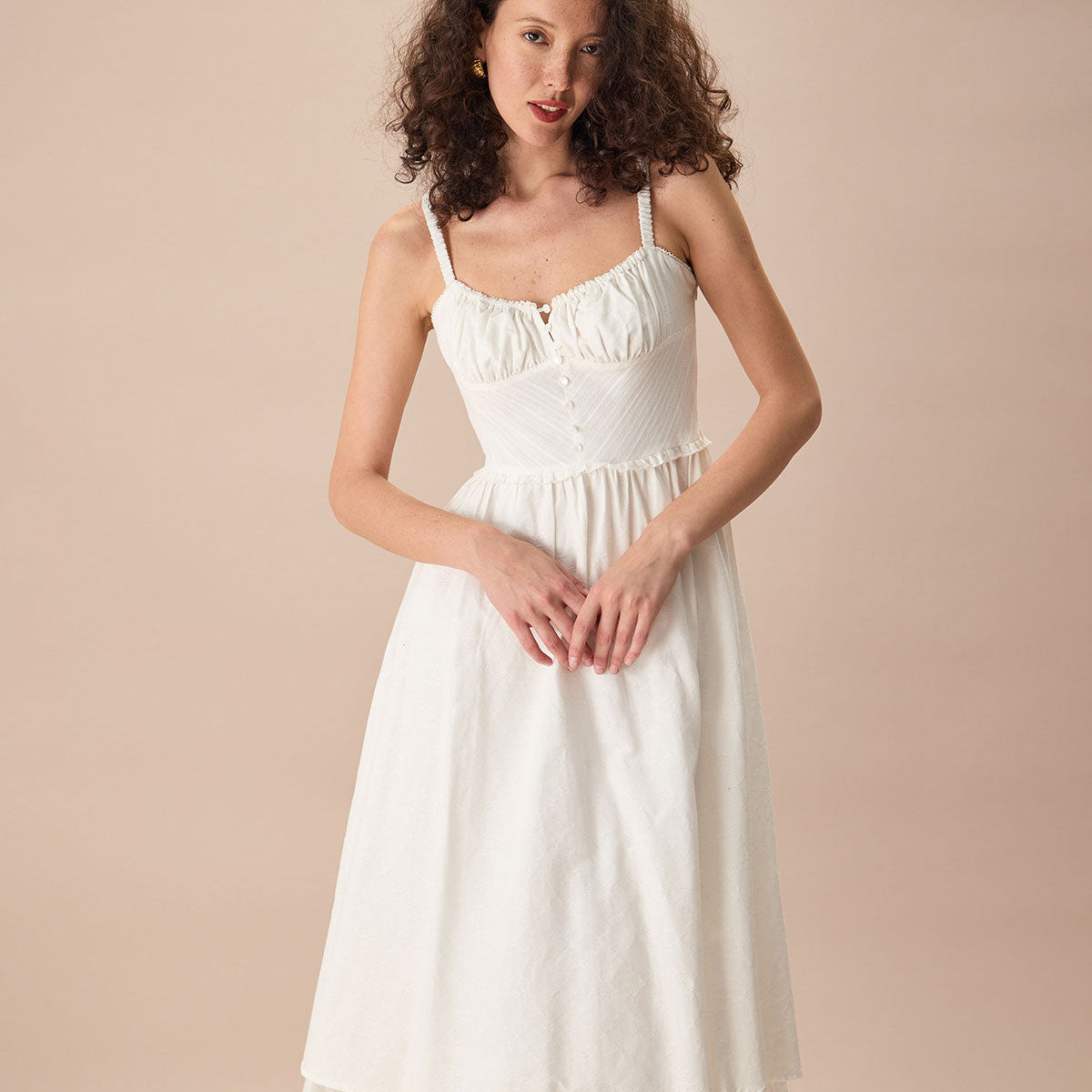 Shewess™ Beyaz Dantelli Slip Pamuk Midi Elbise