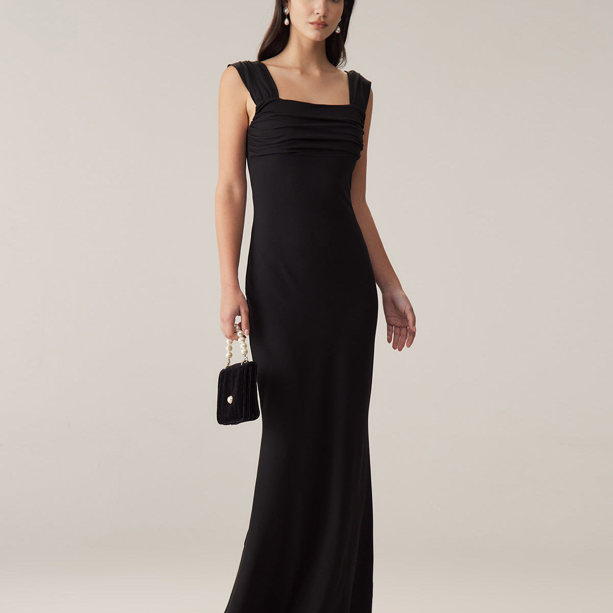 Shewess Siyah Dantelli Trompet Slip Maxi Elbise