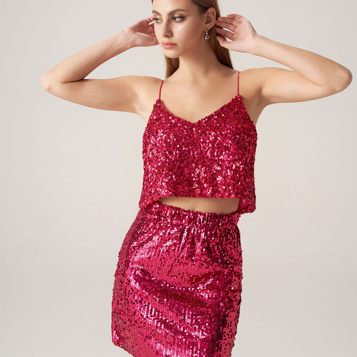 Shewess™ Bettydress-Kırmızı Payet Düz Mini Etek