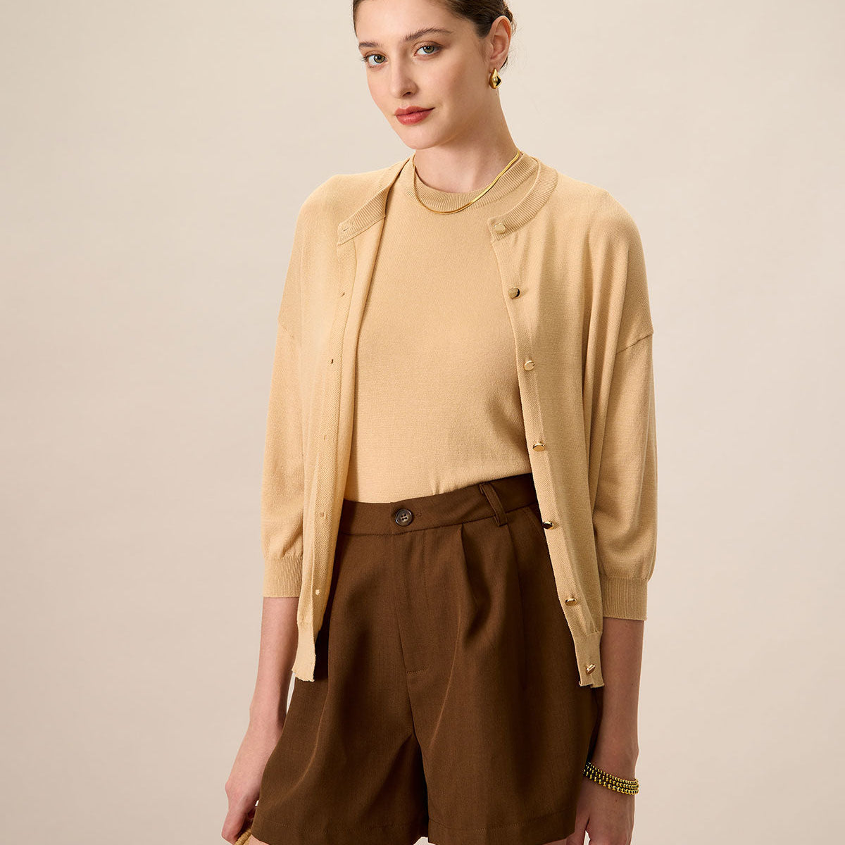 Shewess™ Kadın Haki Bisiklet Yaka Fitilli Tencel Hırka