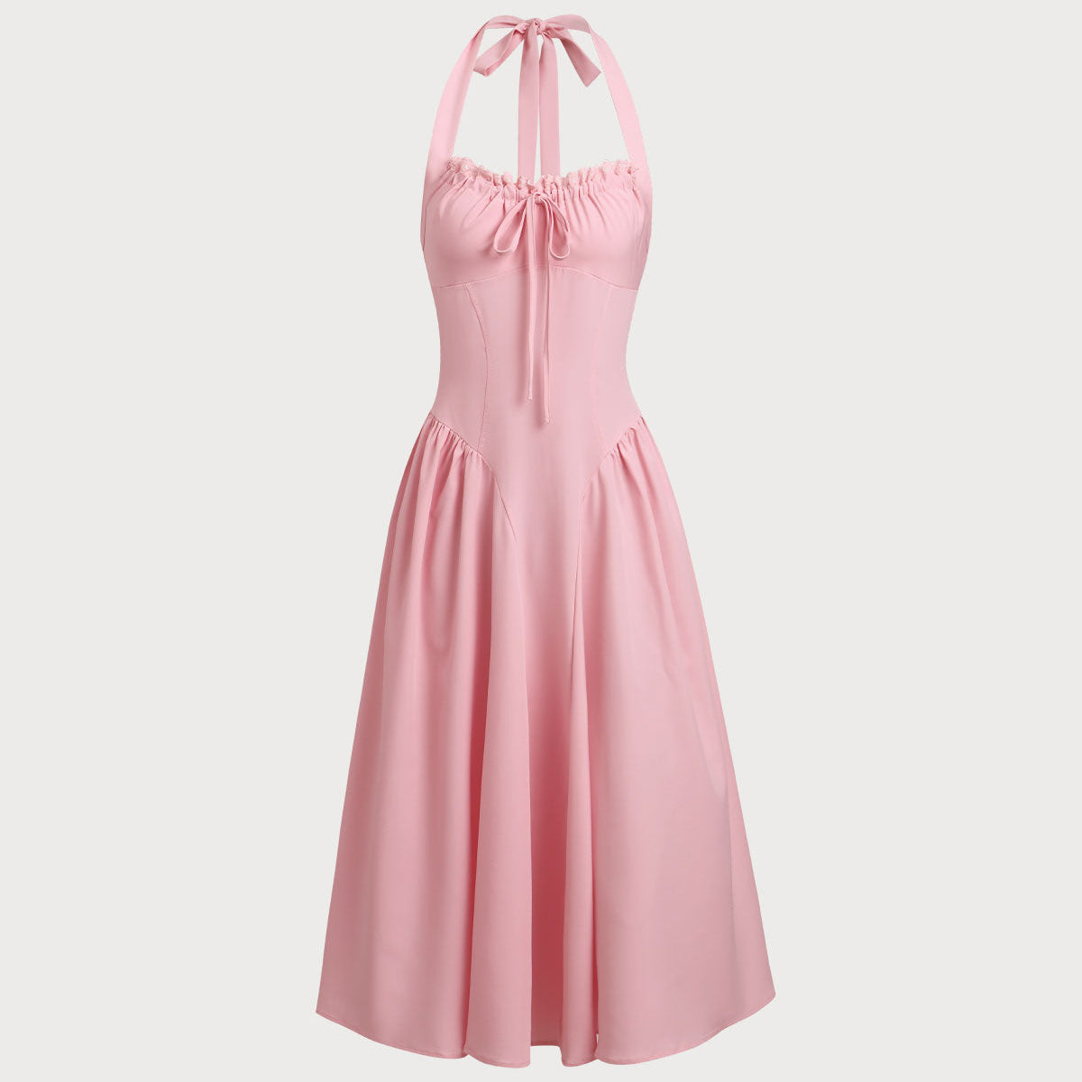 Shewess Pembe Dantelli Boyundan Bağlamalı Midi Elbise