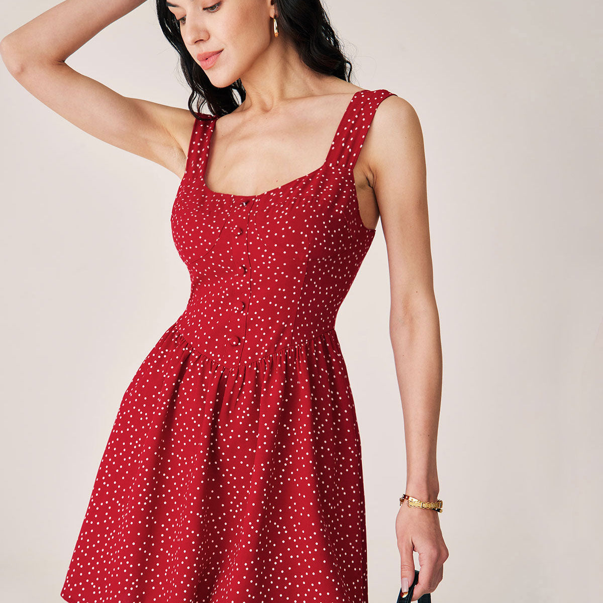 Shewess™ Kırmızı Puantiyeli Slip Mini Elbise