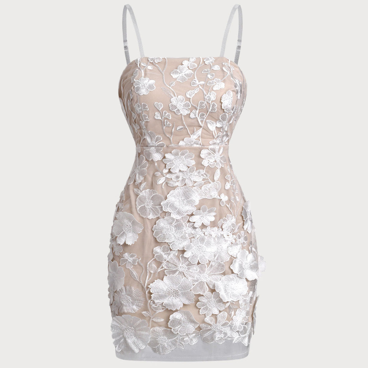 Shewess Beyaz Çiçekli Bodycon Slip Mini Elbise
