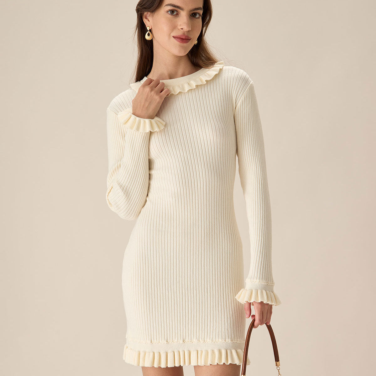 Shewess™ Beyaz Bodycon Kazak Mini Elbise