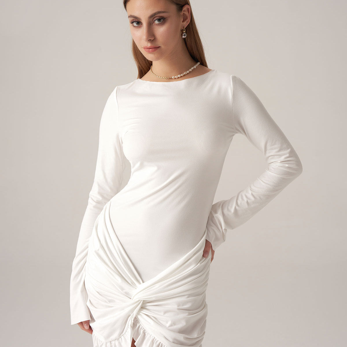 Shewess™ Bettydress-Beyaz Fırfırlı Bodycon Mini Elbise