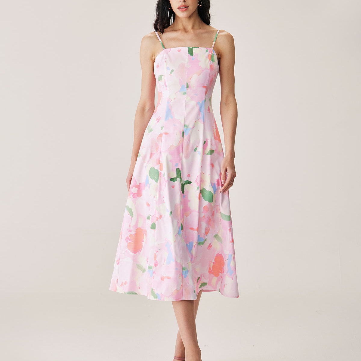 Shewess™ Pembe Çiçekli Slip Midi Elbise