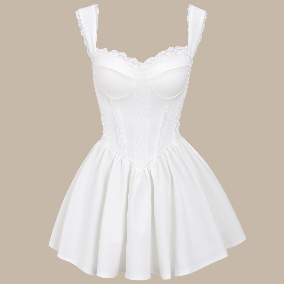 Shewess Bettydress-Beyaz Kalp Yaka Korse Slip Mini Elbise