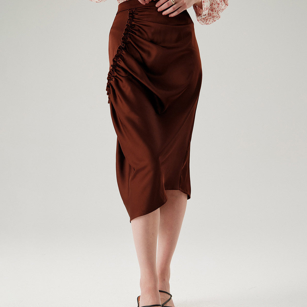 Shewess™ Kahve Dantelli Kalem Midi Etek