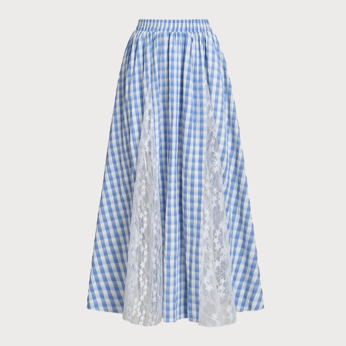 Shewess™ Mavi Ekose Beli Lastikli Midi Etek