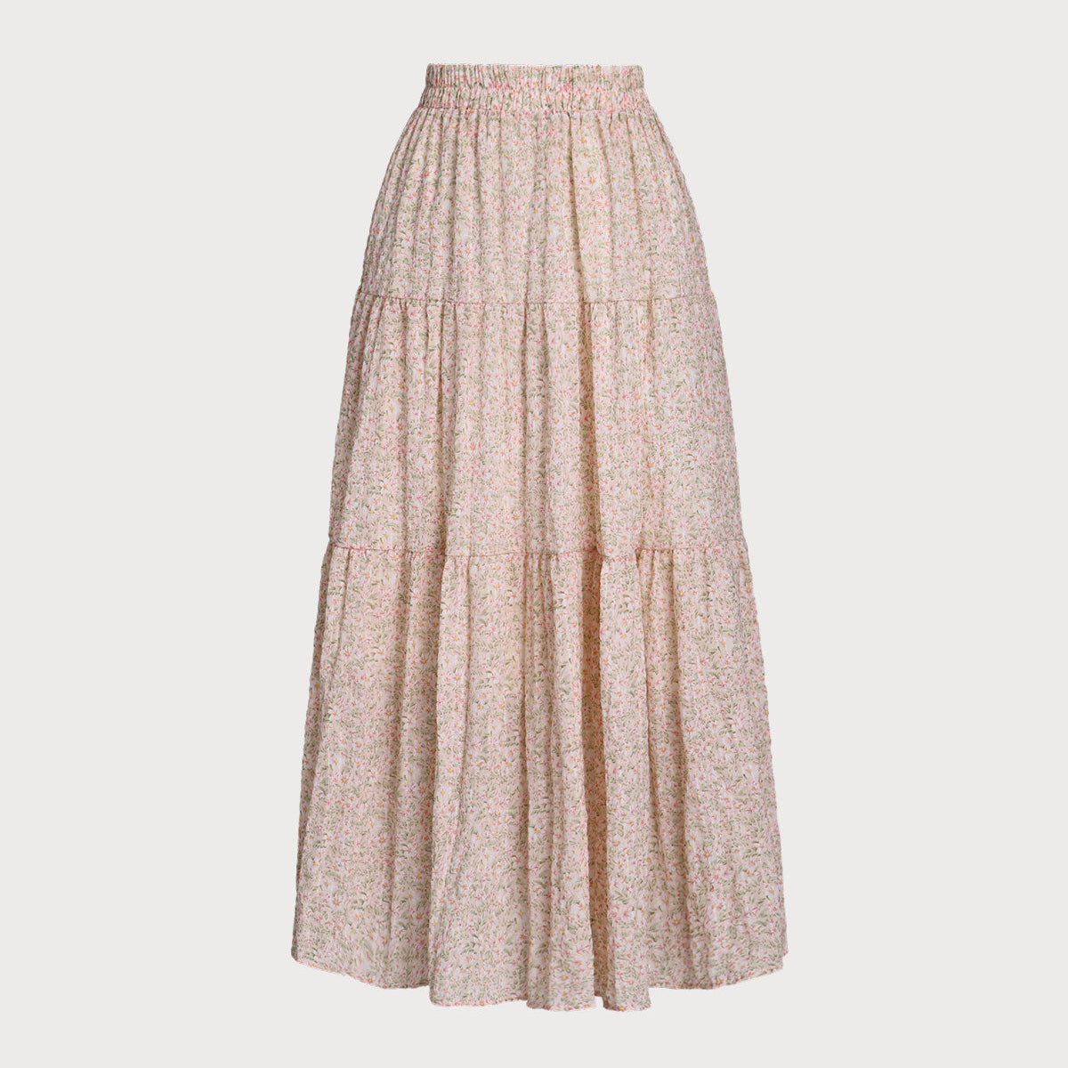 Shewess™ Pembe Çiçekli Beli Pileli Midi Etek