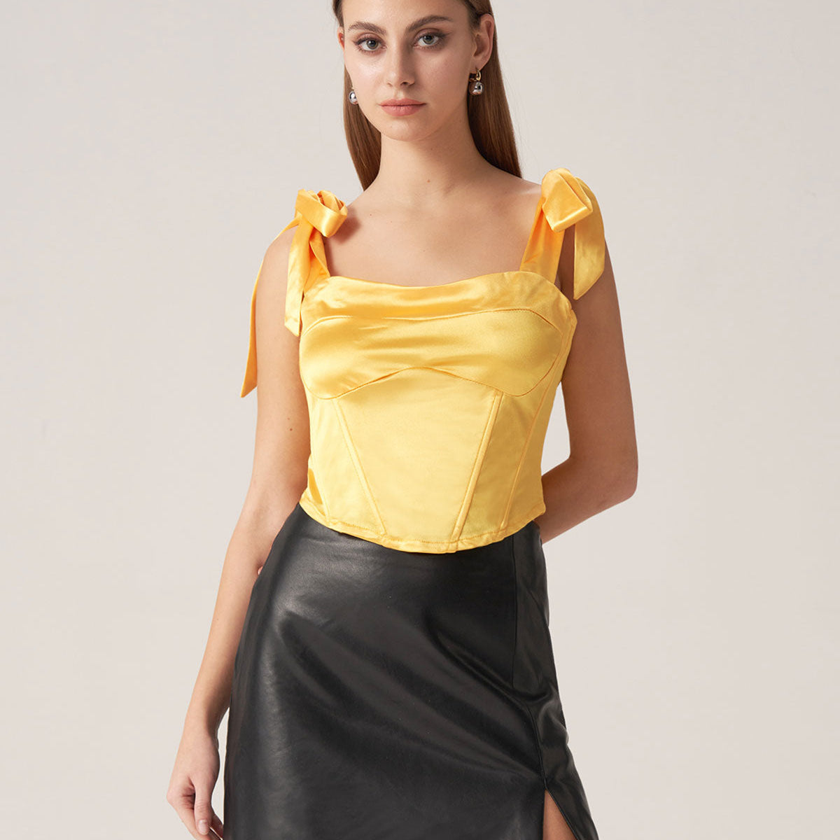 Shewess™ Bettydress-Sarı Saten Kravat Askılı Cami Üst