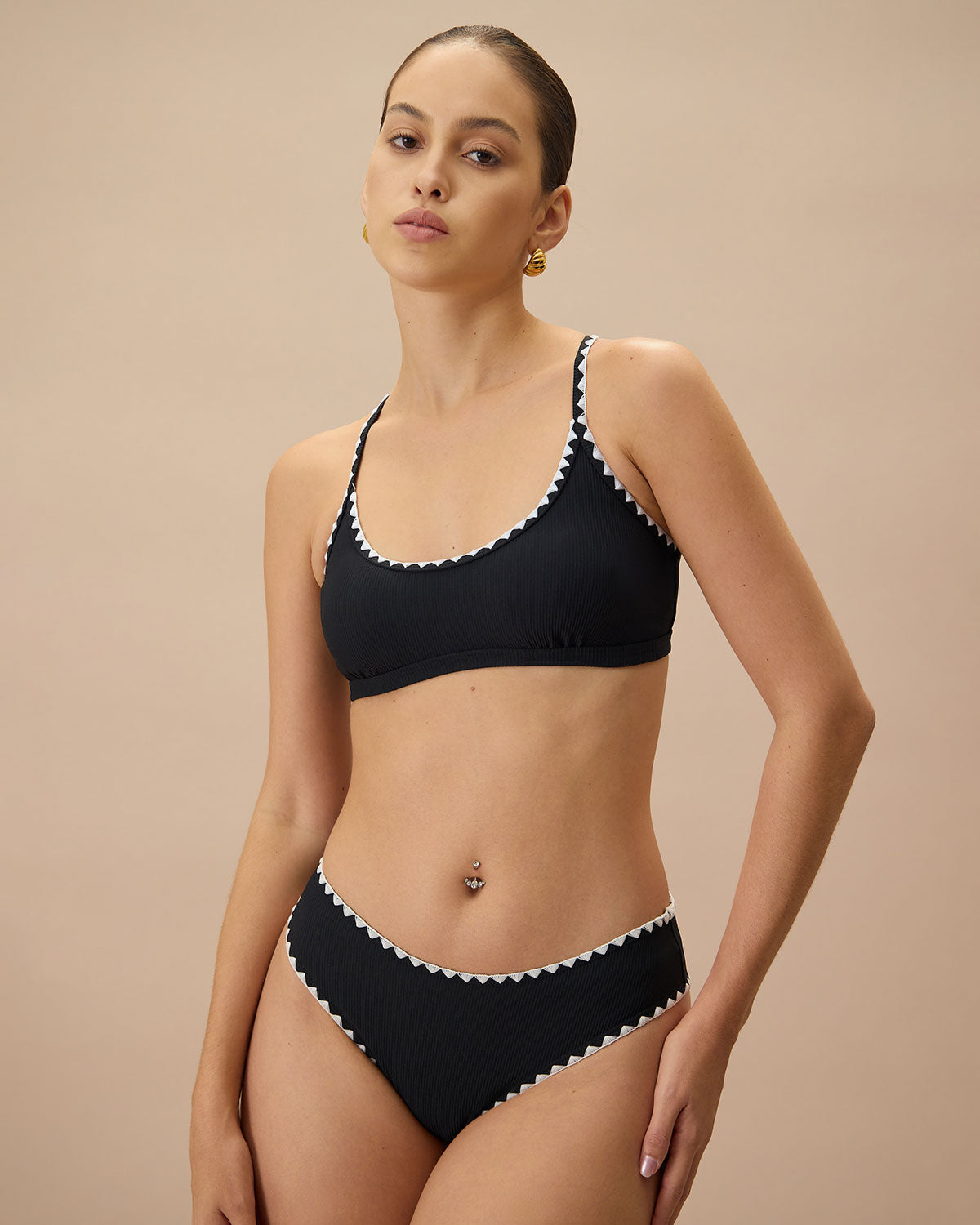 Shewess™ Siyah Kontrast Fitilli Bikini Altı