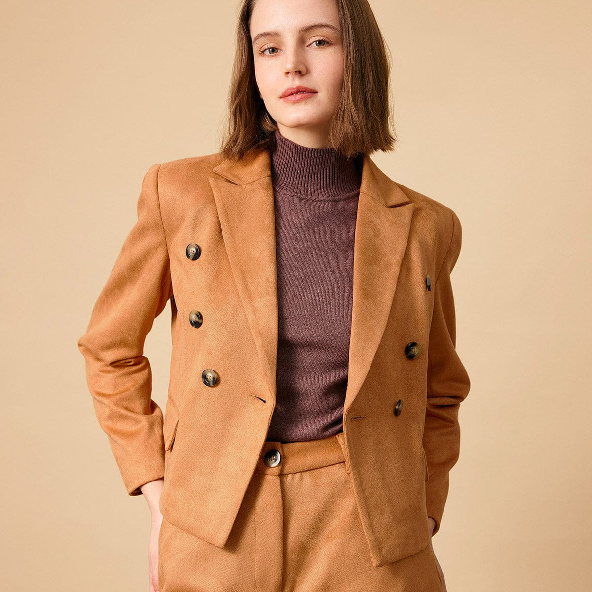 Shewess™ Yakalı Düğmeli Süet Blazer