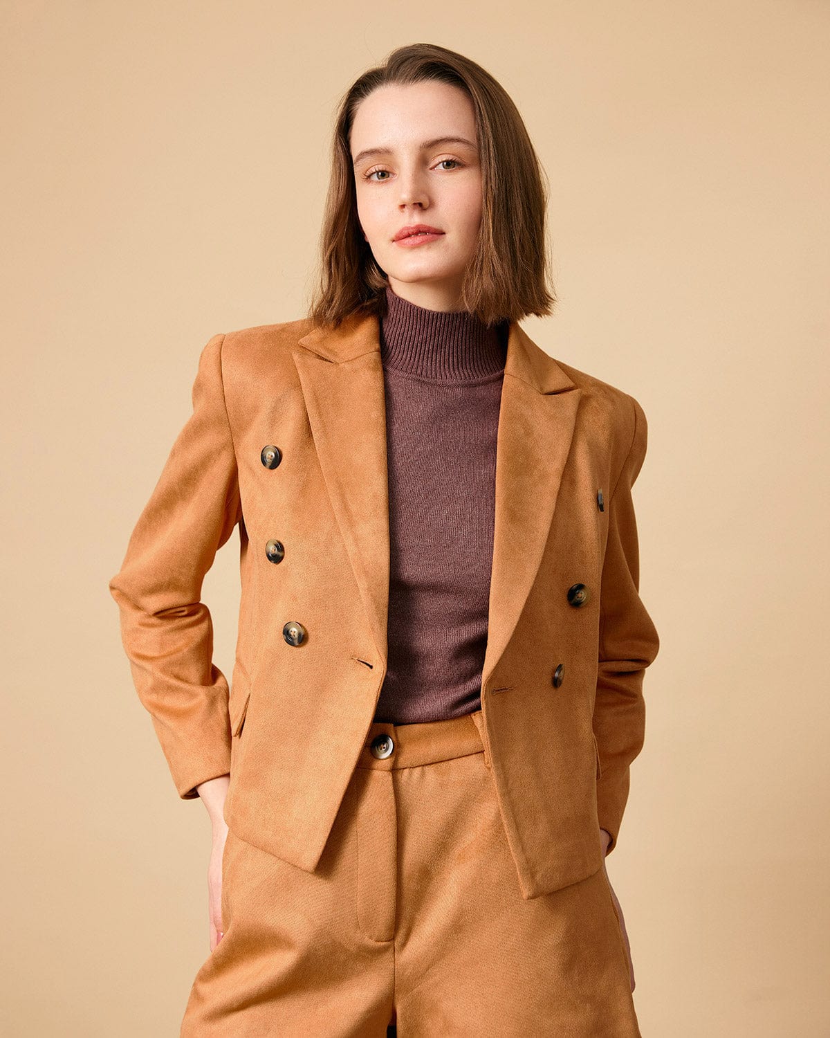 Shewess™ Yakalı Düğmeli Süet Blazer