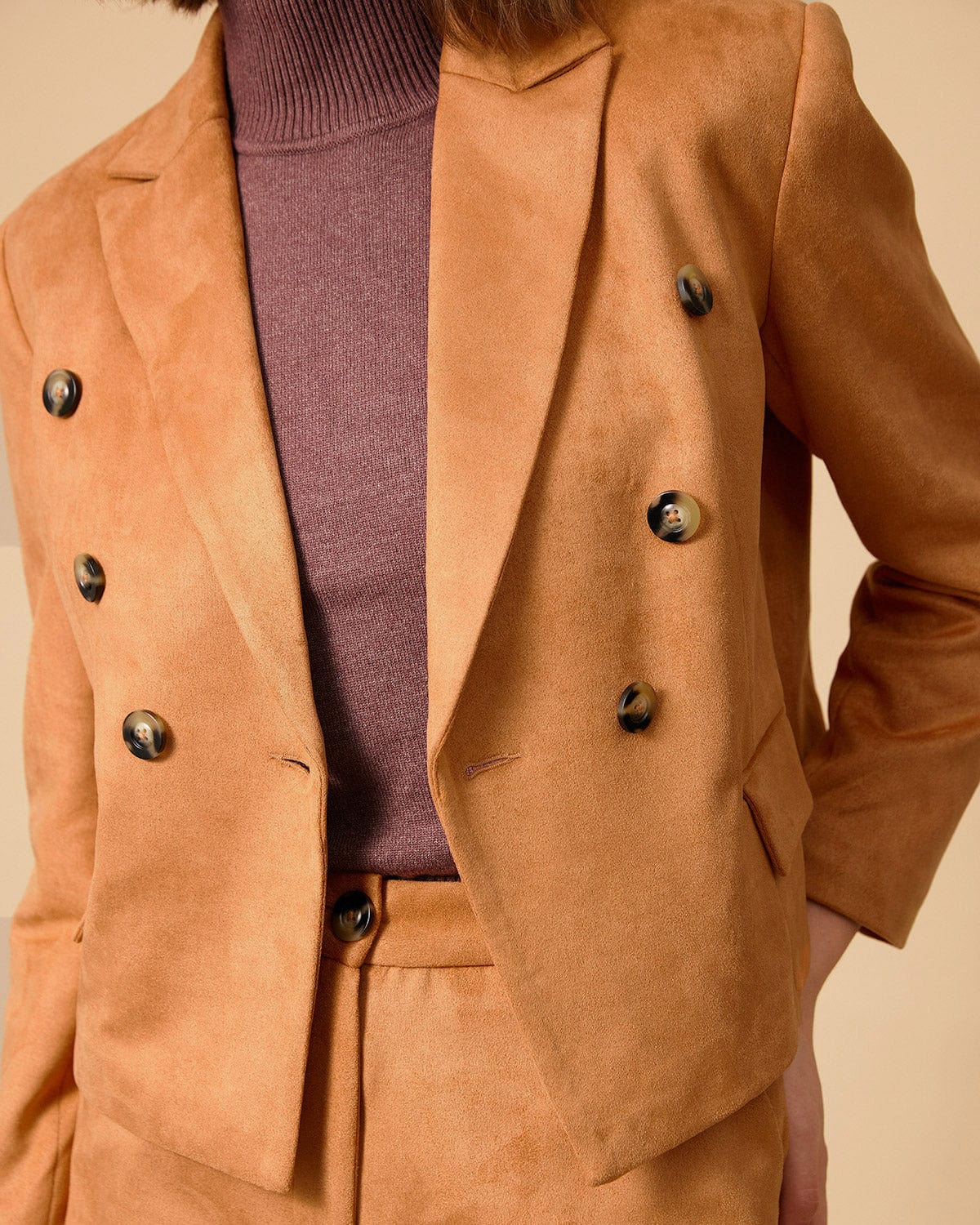 Shewess™ Yakalı Düğmeli Süet Blazer