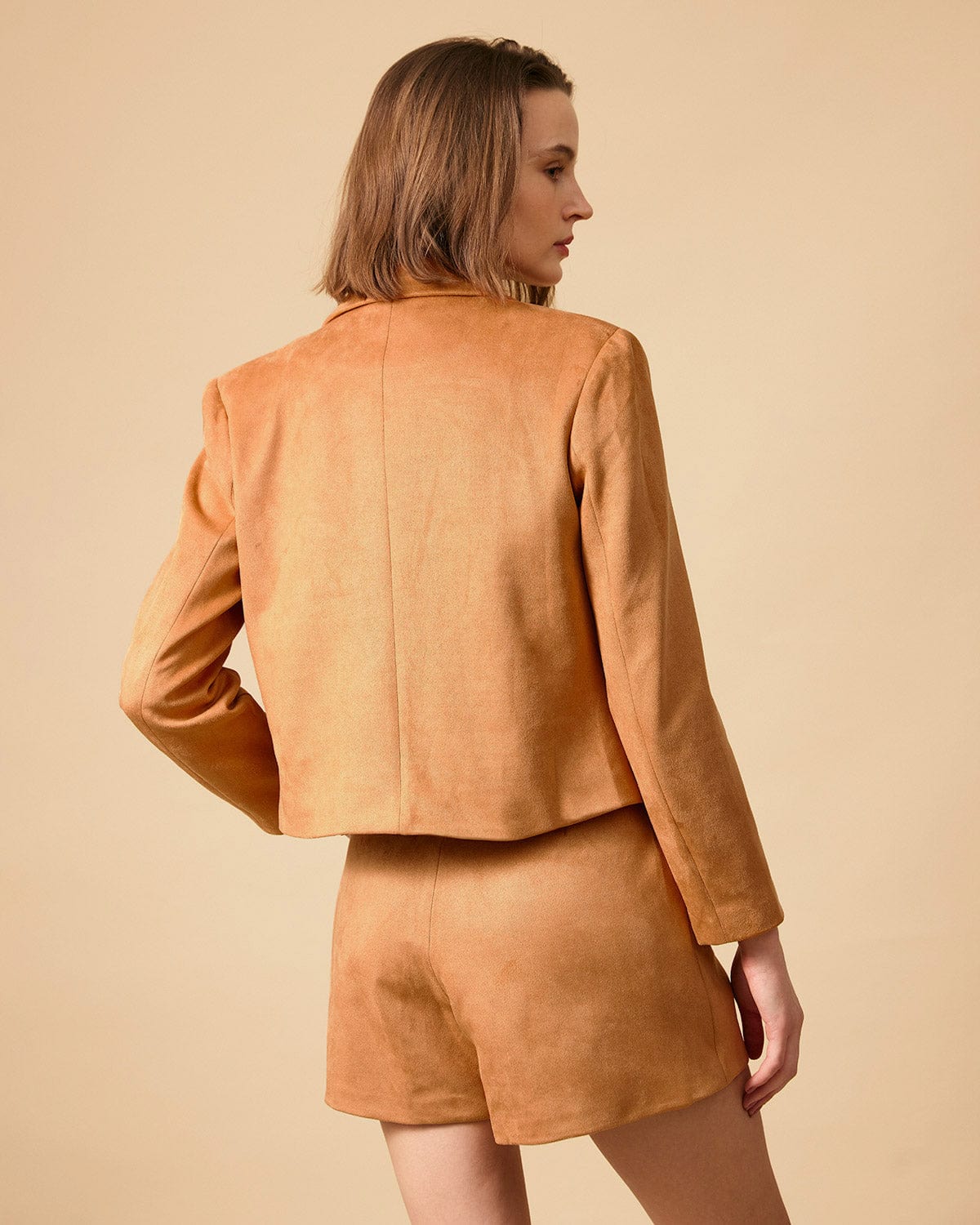 Shewess™ Yakalı Düğmeli Süet Blazer