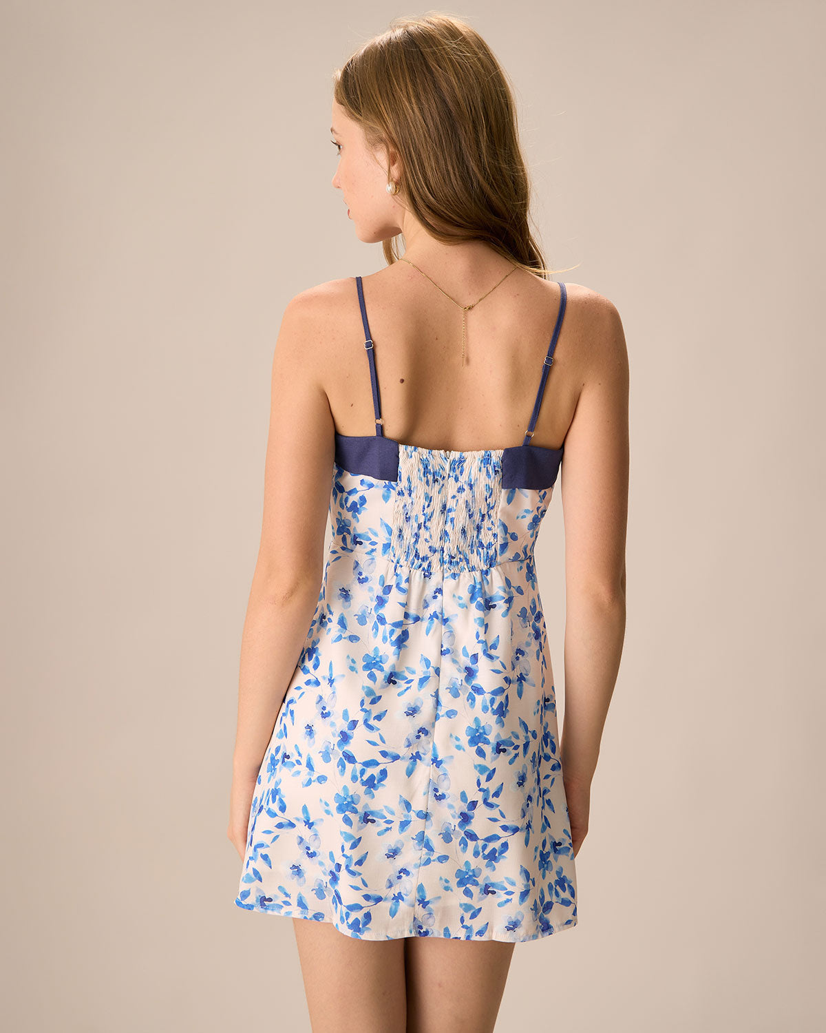 Shewess™ Kadın Mavi Çiçekli Slip Mini Elbise