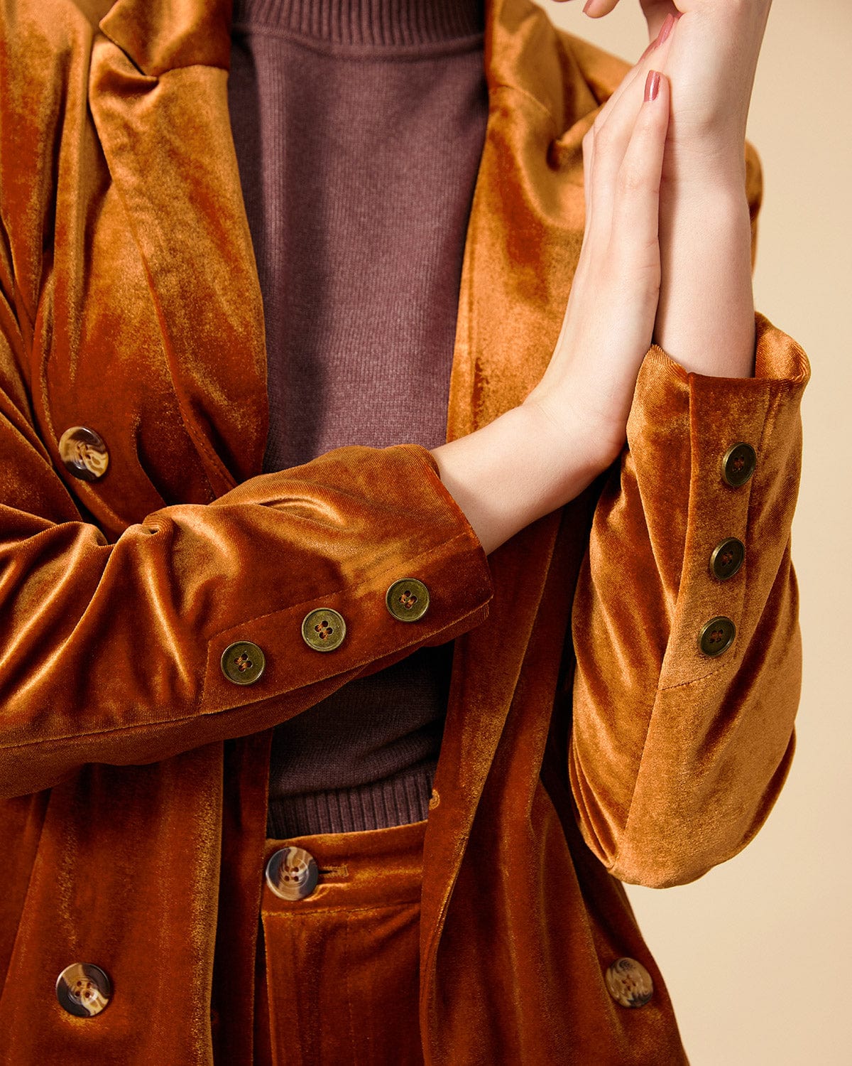 Shewess™ Yakalı Kruvaze Kadife Blazer