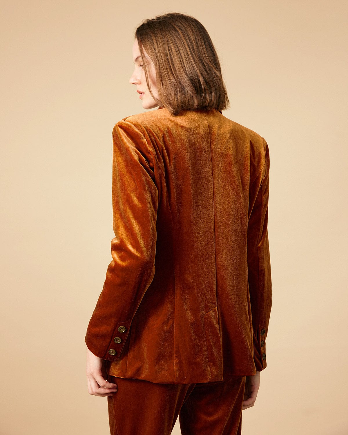 Shewess™ Yakalı Kruvaze Kadife Blazer
