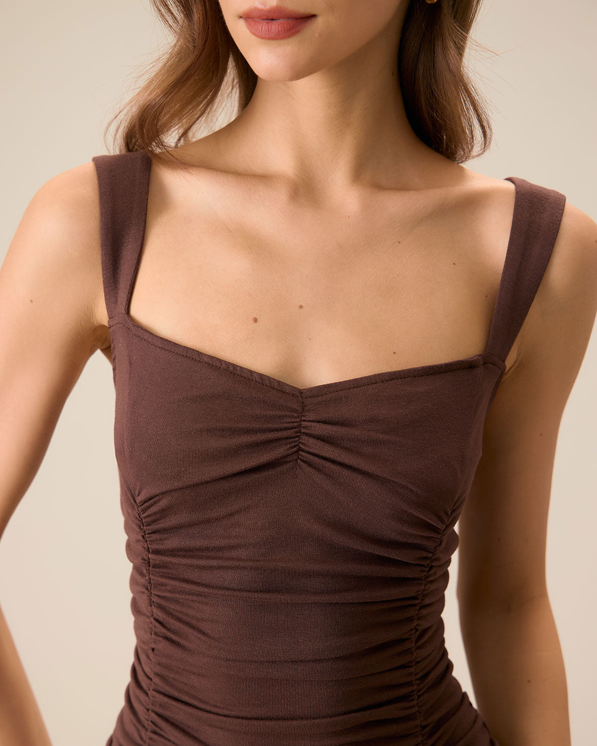 Shewess Kadın Kahve Dantelli Örme Slip Midi Elbise