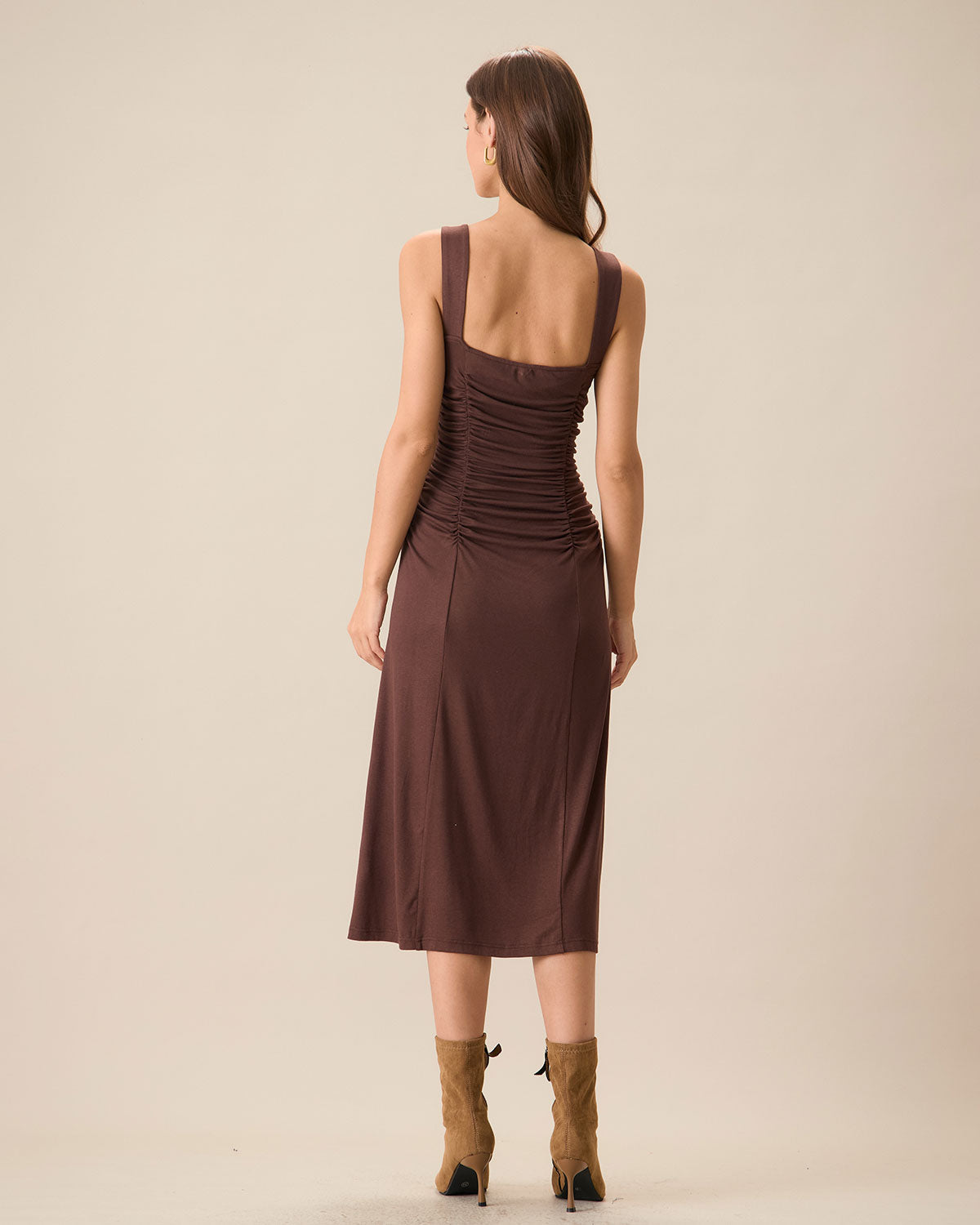 Shewess Kadın Kahve Dantelli Örme Slip Midi Elbise