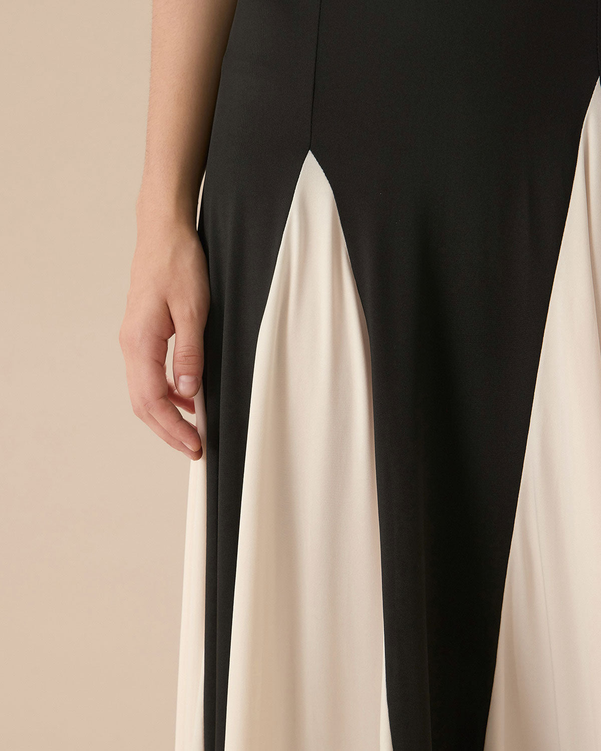 Shewess™ Kadın Siyah Kontrast Büzgülü Slip Maxi Elbise