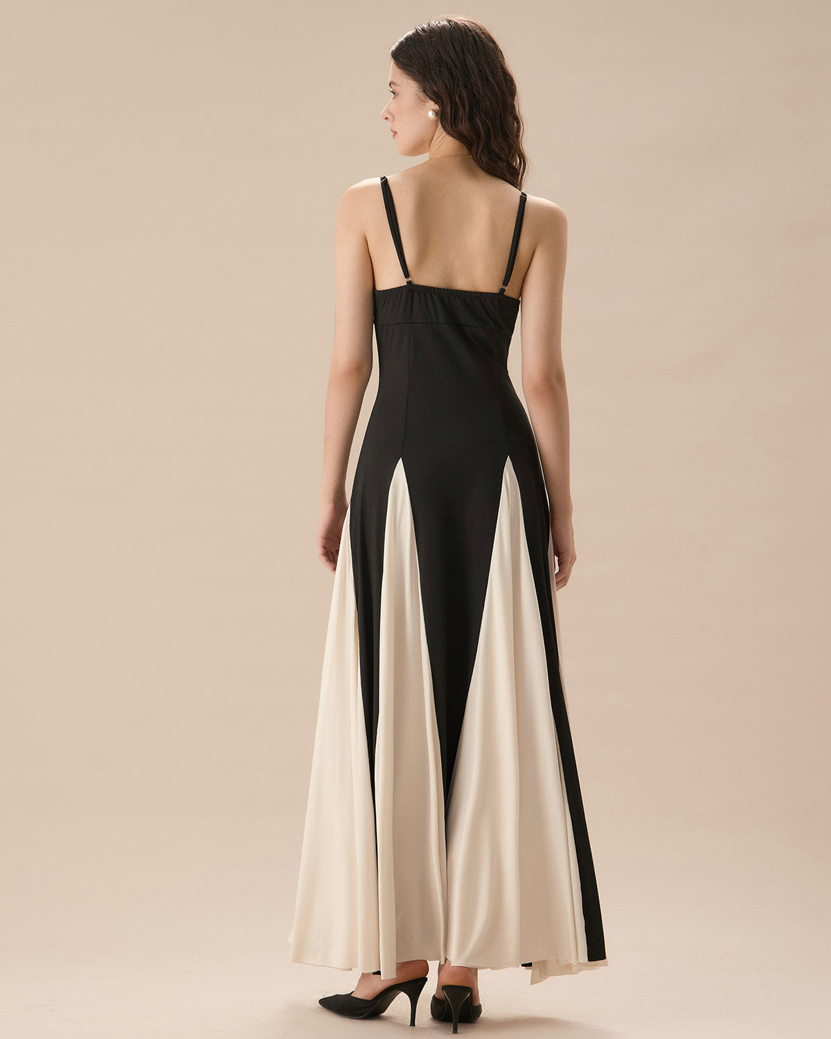 Shewess™ Kadın Siyah Kontrast Büzgülü Slip Maxi Elbise