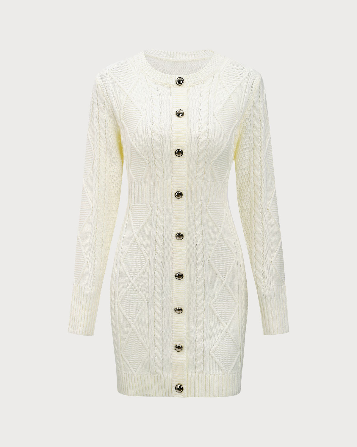 Shewess™ Beyaz Yuvarlak Yaka Bodycon Kazak Elbise