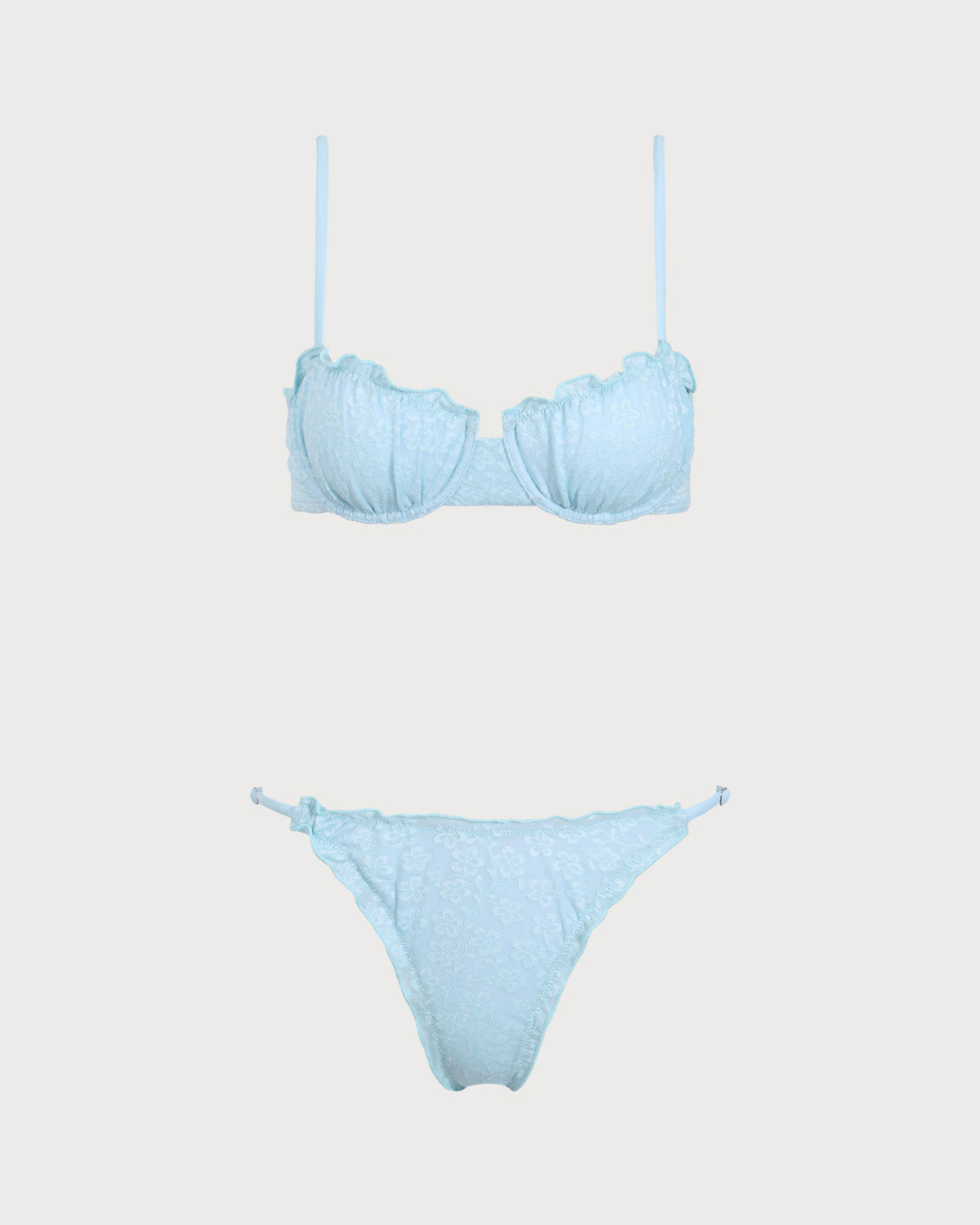 Shewess™ Mavi Fırfırlı Çiçek Balenli Bikini Takımı