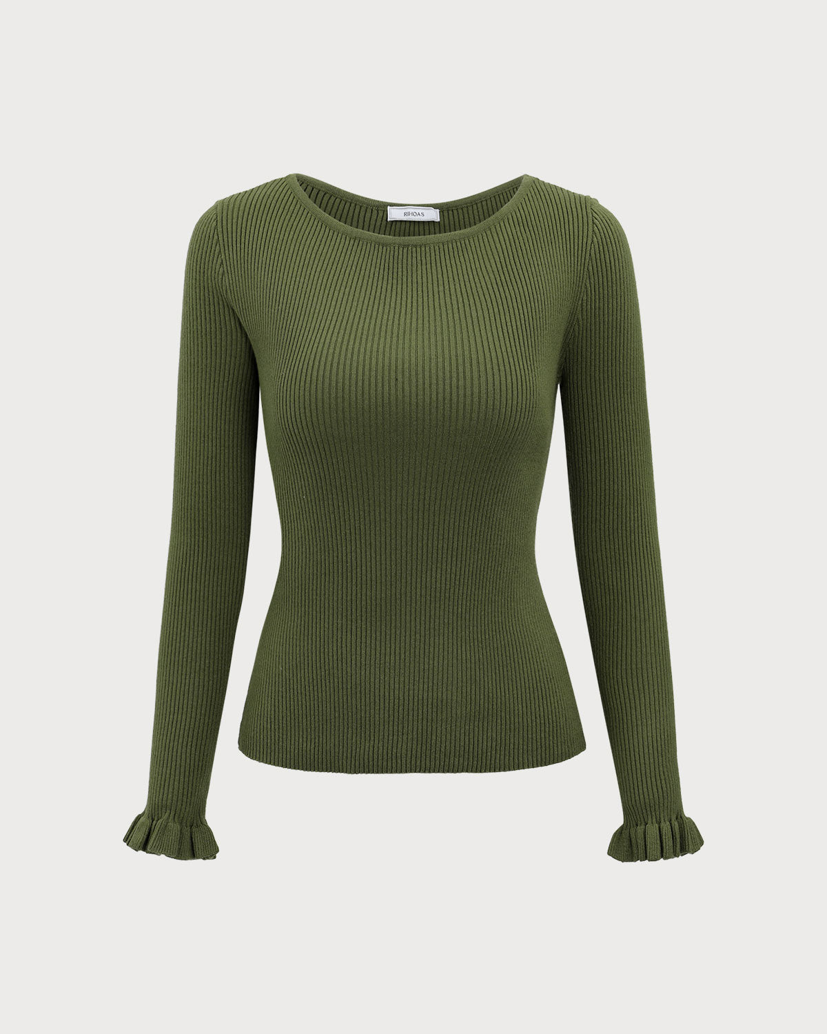 Shewess™ Yeşil Kayık Yaka Fırfırlı Slim Tişört