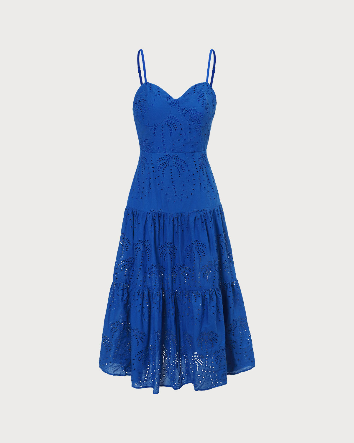Shewess Mavi Kalp Yaka Nakışlı Slip Midi Elbise