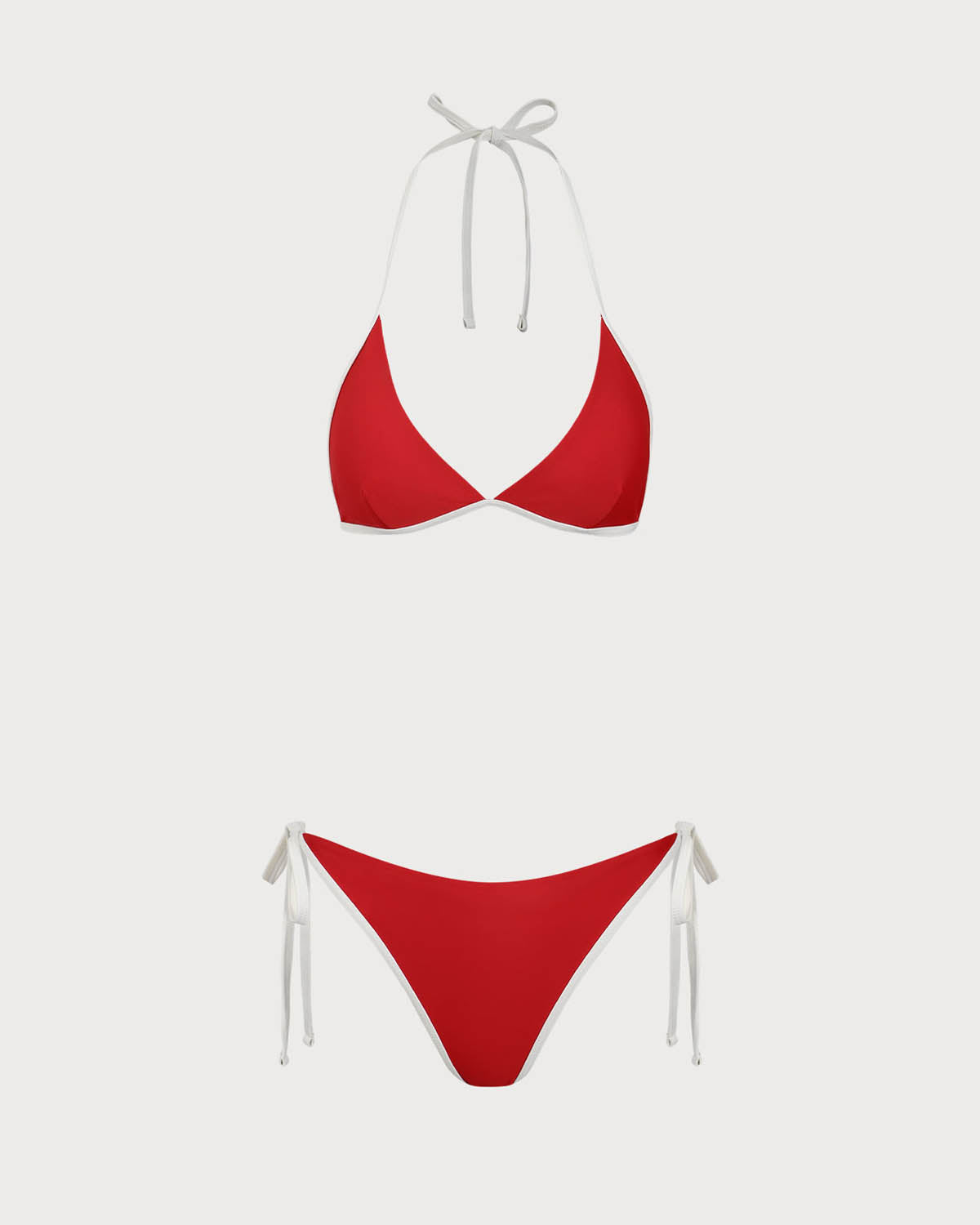 Shewess Kırmızı Kontrastlı Boyundan Bağlamalı Üçgen Bikini Takımı