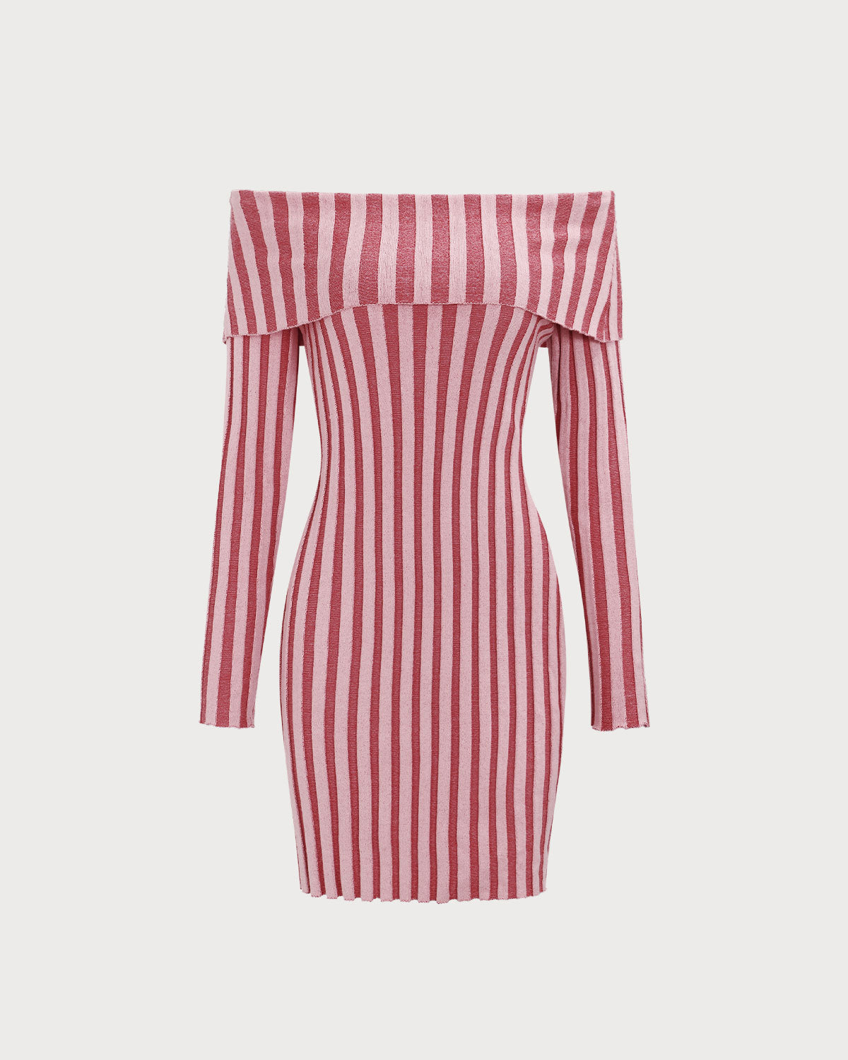 Shewess™ Pembe Çizgili Omuzu Açık Bodycon Triko Elbise