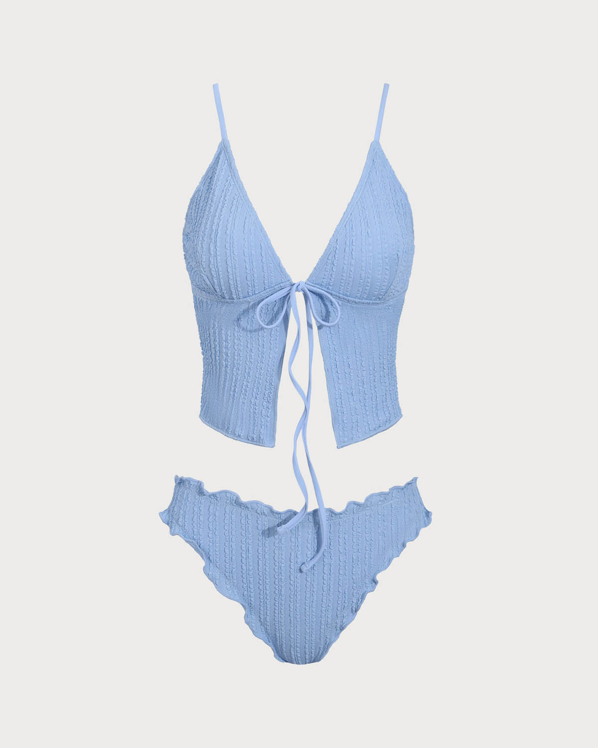 Shewess™ Mavi Jakarlı Önden Bağlamalı Tankini Mayo
